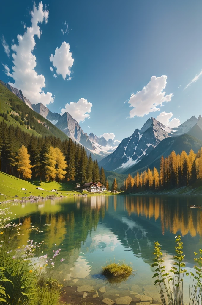 there is a lake with a mountain in the background, a photo of a lake on a sunny day, by Franz Hegi, by Werner Andermatt, sharp focus on scenery, a lake between mountains, mountains and lakes, very very beautiful scenery, very very very beautiful scenery, stunning scenery, very beautiful scenery, istock, lakeside mountains, nature outside
