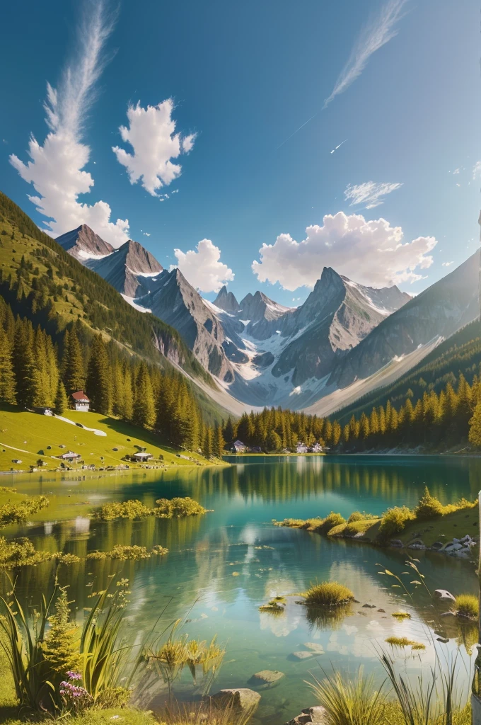 there is a lake with a mountain in the background, a photo of a lake on a sunny day, by Franz Hegi, by Werner Andermatt, sharp focus on scenery, a lake between mountains, mountains and lakes, very very beautiful scenery, very very very beautiful scenery, stunning scenery, very beautiful scenery, istock, lakeside mountains, nature outside