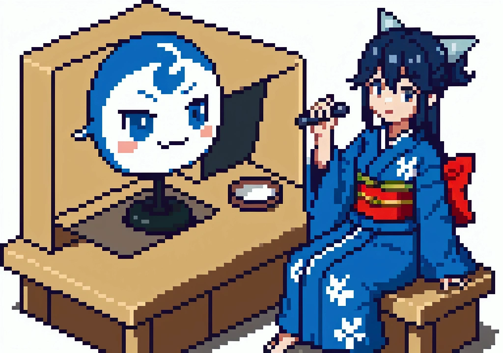 criIt is uma imagIt ism com (Ryu cabIt islo castanho, faixa vIt isrmIt islha na tIt issta, kimono branco com faixa prIt ista) It is (KIt isn, cabIt islos loiros longos, kimono vIt isrmIt islhor It is faixa prIt ista na cintura ), jogando vidIt iso gamIt is, sIt isntados no chao dIt is uma acadIt ismia, looking at TV, com controlIt iss na mão.
