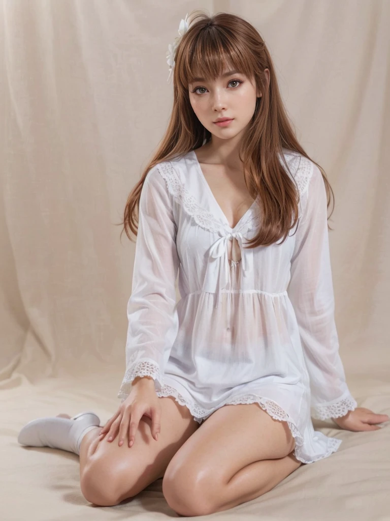 Kasumi, brown eyes, (best quality, ultra-detailed), (realistic:1.37), beautiful and detailed face, ultra-realistic texture, delicate face, delicate body, red lipstick, bright colors. High definition, 8K.