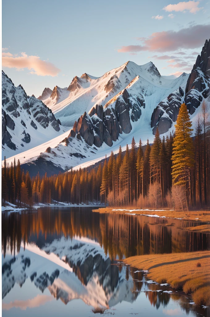 mountains are reflected in a lake with a few trees in the foreground, taiga landscape, award winning landscape photo, autumn mountains, mongolia, lpoty, near lake baikal, japan mountains, landscape photography, autumn tranquility, dusting of snow, large scale photo, russian landscape, landscape photo, a lake between mountains, alexander abdulov, nordic landscape, stunning landscape