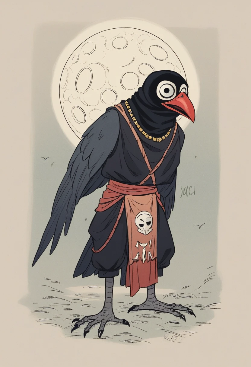 Wearing a mask with a pointed beak, handmade, so well sewn that you can see the ties made in gold, linseed cloth and feathers penetrate its extremities, large eyes with dark lenses with the tone of the night and at the same time red as wine... Such a scary mask, that gives you chills all over your body, your legs for the first time tremble in the face of absolute nothingness, The void, the mask of the black death, tão intriga e conectada com The void qur você o sente, pulsating over the moon, Shadowns Crow, you are before the Crow of shadows, or rather the Void.