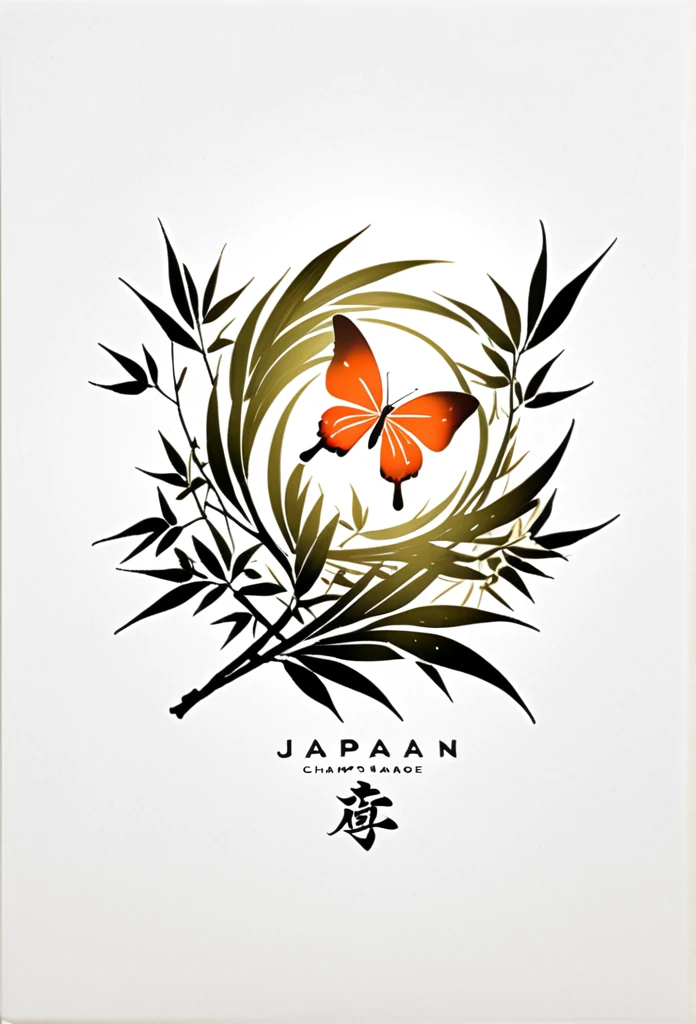 Japan's luxury champagne EXE champagne label logo
A beautiful butterfly is a Japanese-style, high-class flower garden, bamboo leaves, bamboo bushes, and a very beautiful and fantastic logo that looks like a butterfly flying between and between the traditional streets of old Japan
One butterfly is hidden by bamboo bushes and bamboo leaves
無彩色
angle of view from an oblique angle
Tasteful, Japanese-style design
Cool Japanese taste such as shrines
chic and modern design
monotone
The background is white