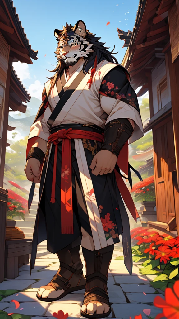 (masterpiece),(high resolution),(复杂of细节:1.4),Extremely detailed,(illustration:1.2),8K,Reality,精美of,独自of,age,年长of雄虎 ,White Tiger,muscular,Japanese swordsman,Masculinity ,(白色of头发:1.3),Long hair,长长of白胡子,scar,badly damage,harm,残破of身体 ,冰冻of湖,of ,pain,赤裸of身体