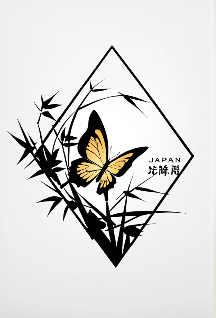 Japan's luxury champagne EXE champagne label logo

 A beautiful butterfly is a Japanese-style, high-class flower garden, bamboo leaves, bamboo bushes, and a very beautiful and fantastic logo that looks like a butterfly flying between and between the traditional streets of old Japan
 One butterfly is hidden by bamboo bushes and bamboo leaves

 angle of view from an oblique angle
 Tasteful, Japanese-style design
 Japanese taste

 Stylish design
 chic and modern design
 monotone


 The background is white