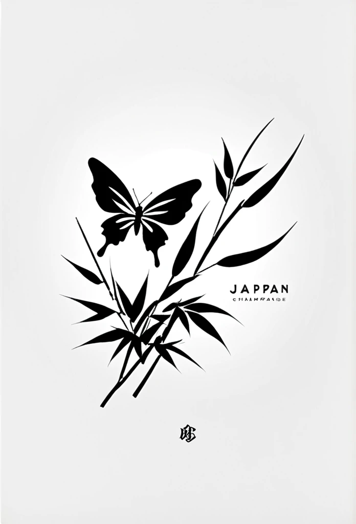 Japan's luxury champagne EXE champagne label logo

 A beautiful butterfly is a Japanese-style, high-class flower garden, bamboo leaves, bamboo bushes, and a very beautiful and fantastic logo that looks like a butterfly flying between and between the traditional streets of old Japan
 One butterfly is hidden by bamboo bushes and bamboo leaves

 angle of view from an oblique angle
 Tasteful, Japanese-style design
 Japanese taste

 Stylish design
 chic and modern design
 monotone


 The background is white