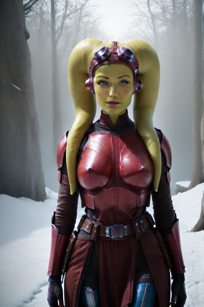 a ((fall body)) (((hera syndulla))) ((green skin )) ((female twi'lek ))mandalorian,walking on snow, ((green fire eyes )) , beautiful detailed eyes, beautiful detailed lips, extremely detailed face, long eyelashes, mandalorian armor, sci-fi, cinematic lighting, dramatic, epic, intricate details, hyper-realistic, 8k, high-quality, photorealistic
