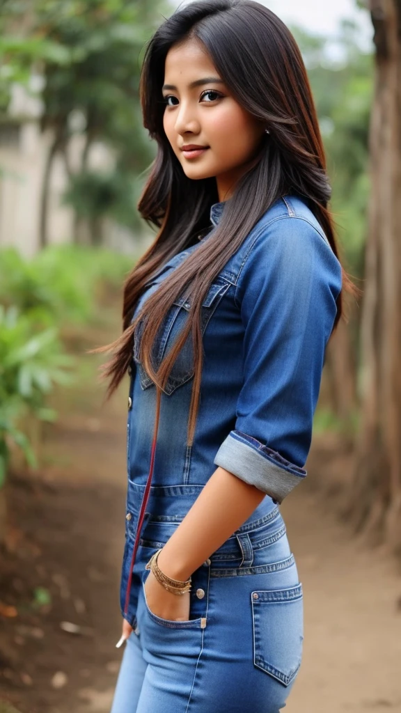 Generate 5 realistic photos of beautiful nepali Girl in top and jeans dress