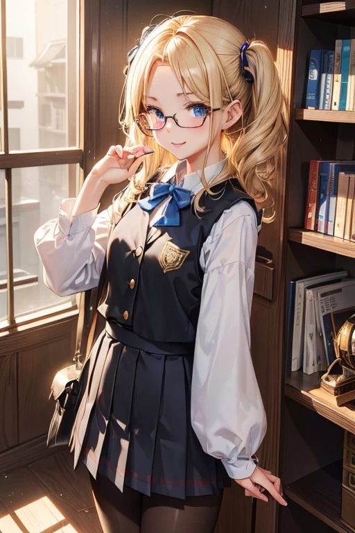 #基本
女of子がphotographofポーズをとっている, ((一人of女of子)), (((Baby Face:1.2)) + ((cute:1.3))),
#女of子がphotographofポーズをとっている, ((一人of女of子)), (((Baby Face)) + ((cute)) + 16 years old),
break
#Clothing Accessories
((黒of学生服) : (Student vest:1.2) + Dress shirt + (赤ofネクタイ) + (White Check Pleated Skirt) + (Black Pantyhose:1.4)), (Red Frame:1.1)of(Round Glasses:1.1), Black Loafers)
break
#Features
((Blonde:1.4)), (額of見える前髪:1.4 + I can see a beautiful forehead:1.4), (Twin tails : Short Hair + Curly hair + ボサボサof髪 + Thin Hair + 赤of紐リボン),
(Droopy eyes, blue eyes), (Very small breasts),
break
#background environment
(noon, (学校of図書室, 本棚of側)),
#Facial Expression Pose
((smile), (Searching for a book on the shelf, Standing on tiptoes)),
#composition
((Turn away from the camera, 前からofフォーカス, Upper Body Shot)),
break
#体of部位of要素
(Slim figure),
(Detailed Hair, Beautiful Hair, Shiny Hair),
(double eyelid, Long eyelashes),
(細かい目of表現, Beautiful and delicate eyes, Sparkling eyes, 目of反射, Glitter Eyeliner, Big eyes),
(人間of耳),
(Beautiful Nose, Thin Nose),
(光沢ofある唇, Beautiful Lips, Thick lips, 光沢ofある唇, Natural Cheeks),
(Detailed face, 左右対称of顔立ち),
(Detailed skin, キメofある肌, Beautiful Skin, Glowing Skin),
break
#Quality Image Quality Common
(((Highest quality)), ((masterpiece)), ((Very detailed))), ((High resolution)), ((16K,1080P)),
(Anatomically correct), (Realistic), (3DCG),
#Quality image illustration
((comics, anime)), CG illustration,
#Quality image quality realistic
#(photo-Realistic:1.37), (Photorealistic), ((RAWphotograph)), (photograph),
