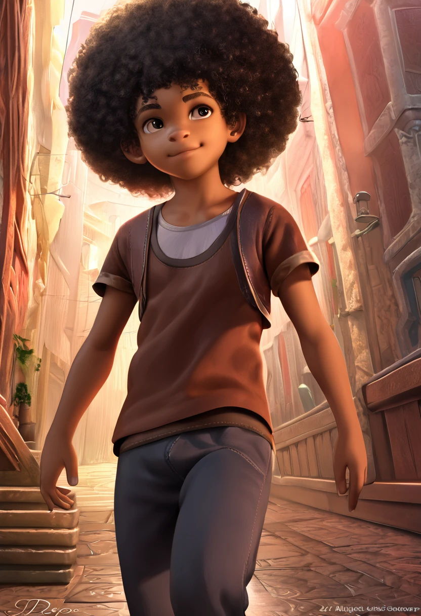 (A masterpiece, high quality, Detailed 8k CG wallpaper and exquisite illustration) miguel, a young and talented afro-latino sorcerer: Dark, delgado, Curly hair, ************, with heterochrony, (protagonist).