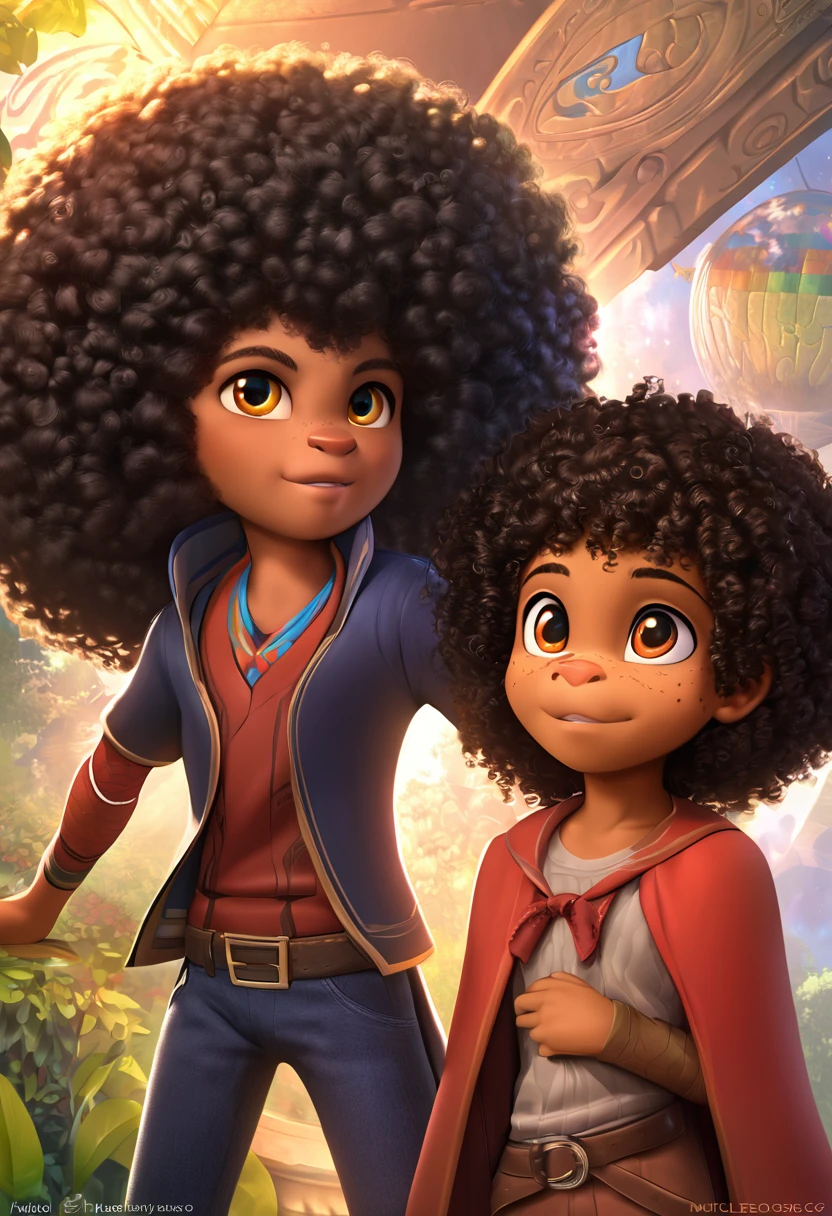 (A masterpiece, high quality, Detailed 8k CG wallpaper and exquisite illustration) miguel, a young and talented afro-latino sorcerer: Dark, delgado, Curly hair, 17 years old, with heterochrony, (protagonist).