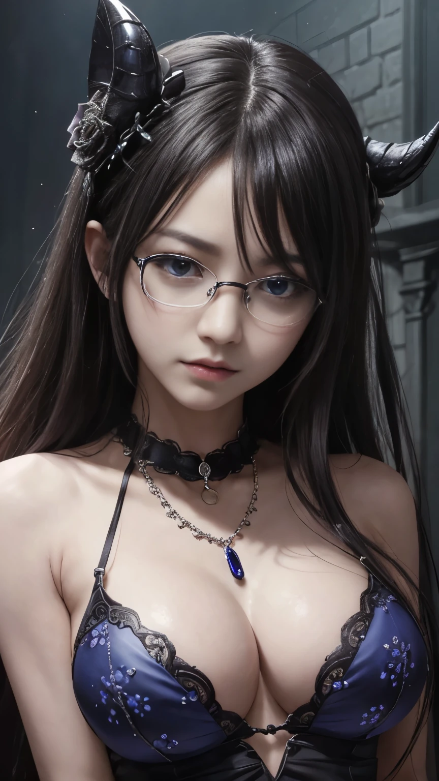 (8ก, Highest quality: 1.3), (Fatal Beauty,charm的な悪役,witch) ,(A supple and powerful physique),(官能的なcharm),(mysteriouscharm:1.1),(Captivating silhouette),(Highest quality,High resolution:1.2),(dark,Threatening:1.1),Very detailed, Complete Solution, (Realistic, Realistic photo: 1.37), Portraiture, High resolution RAW color photograph, devil, Beast skull, Blood Chain, Filmed, skeleton Behemoth, Abnormal restless eyes, Sutured limbs, Tentacles, skeleton, teeth, Sharp Fangs, Chained, Insanityの表現, Insanity, Dungeon Dungeon Environment, Amazing details, Large file size, Urban,Very detailed,masterpiece,Intricate details,Faded,Very detailed, Eye on the details,Intricate details,暗くてSpooky atmosphere, spiritual being, Hauntingly beautiful, Ghostly figures, Shadow-like shape, Spooky whispers, an ominousオーラ, Very detailedな美しい女の子, (Ideal body type:1.8), Very detailed faceexpressive lips, (so beautiful、Crisp big eyes:1.5), Fine skin., All features are shown in detail., The outline of the fingers is beautifully drawn....., The nose is precisely shaped., expressive lips, Perfect Anatomy, 20th Generation, cute、Realistic、(Front view:1.4),(Face Focus:1.3),Perfect breasts,Round Breasts,(Flat Chest:1.5),(View your viewers:1.5), Perfect Ass, cute face, Sexy Face, Sexy Body,( Very lean body:1.6),Sexy pose, blush, charm的な体, Young people, masterpiece:1.8,((Beautiful Women Aesthetic Horror,dark影,A deeper perspective,Eerie beauty,Grotesque elegance)),Dark fantasy,Horror Universe,Insanityの庭,nightmareの王国,Beings from another world,twisted reality,Gothic , Close-up of a woman with dark hair and a black dress, Dark Eyes,an ominous笑顔,((((Glasses))))、((((big sapphire necklace))))、Evil Aura,Burning Flames,Soul Corruption,dark影,an ominous雰囲気,Strange symbols,Cursed Land,Eternal Darkness,Unforgettable are present,Intimidating person,Grotesque features,Horror Scene,twisted reality,Scary atmosphere,A wonderful work of art,Evil Unleashed,Supernatural horror,Spooky art,nightmare fuel,Terrifyingly clear,Abstract fear,Terrifyingly beautiful,masterpiece,Fear incarnate,Shadow Chaos,are present,Born with darkness in the soul,Dark fantasyアート, Beautiful and elegant queen of darkness, Gothic fantasy art, Gothic Dark Maiden, Detailed Texture,Spooky creatures,an ominous雰囲気,Mythical,Space horror,darkness,mysterious,Dark aesthetic,Eyes of another world,Ancient Gods々, mysteriousシンボルで飾られた流れるようなローブ, Arms stretched out, Tentacles,Pitch black blackness,Majestic,Unfathomable depth,nightmare,The are present of the universe,an ominousare present,Secrets of the Universe, (Spooky atmosphere), (((Dramatic Shadows), (Dynamic pose), ((Artistically expressed)), ((charm), (Gothic), (mysterious Setting), (Moody color palette), (Skillfully drawn), (sense of unease), (Intricate details), (an ominous smile), (an ominous), (charm eyes), (Horror elements), (charm composition), (Impressive anatomy),(Striking contrast))), (Interesting character designs)、Dark fantasyポートレート, Portrait of the Dark Goddess,