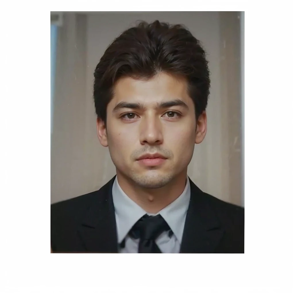 A reakistis spanis man face age 16 years wear a black suit ultra hd 8k 