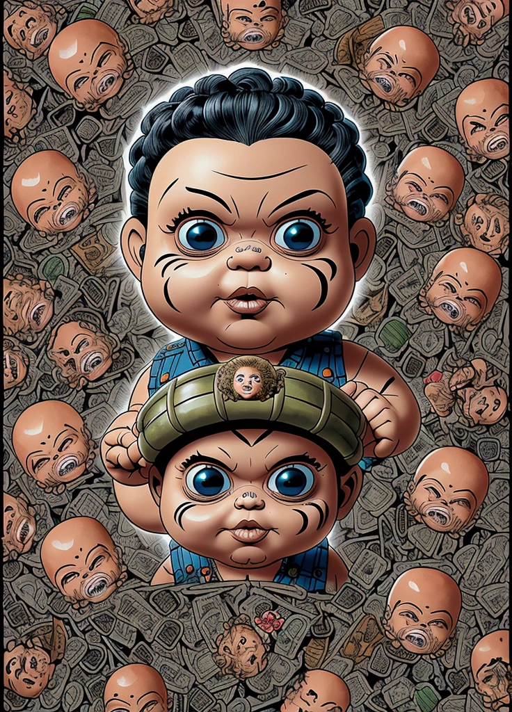 Medusa turning men into stone, ((garbage pail kids style)), in Greece.3, no text, wide angle, cartoon, high quality, watercolor, detailed, full body