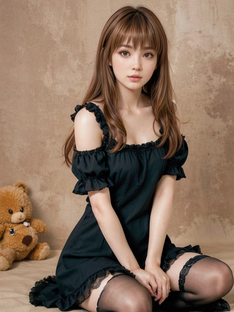 Kasumi, brown eyes, (best quality, ultra-detailed), (realistic:1.37), beautiful and detailed face, ultra-realistic texture, delicate face, delicate body, red lipstick, bright colors. High definition, 8K.