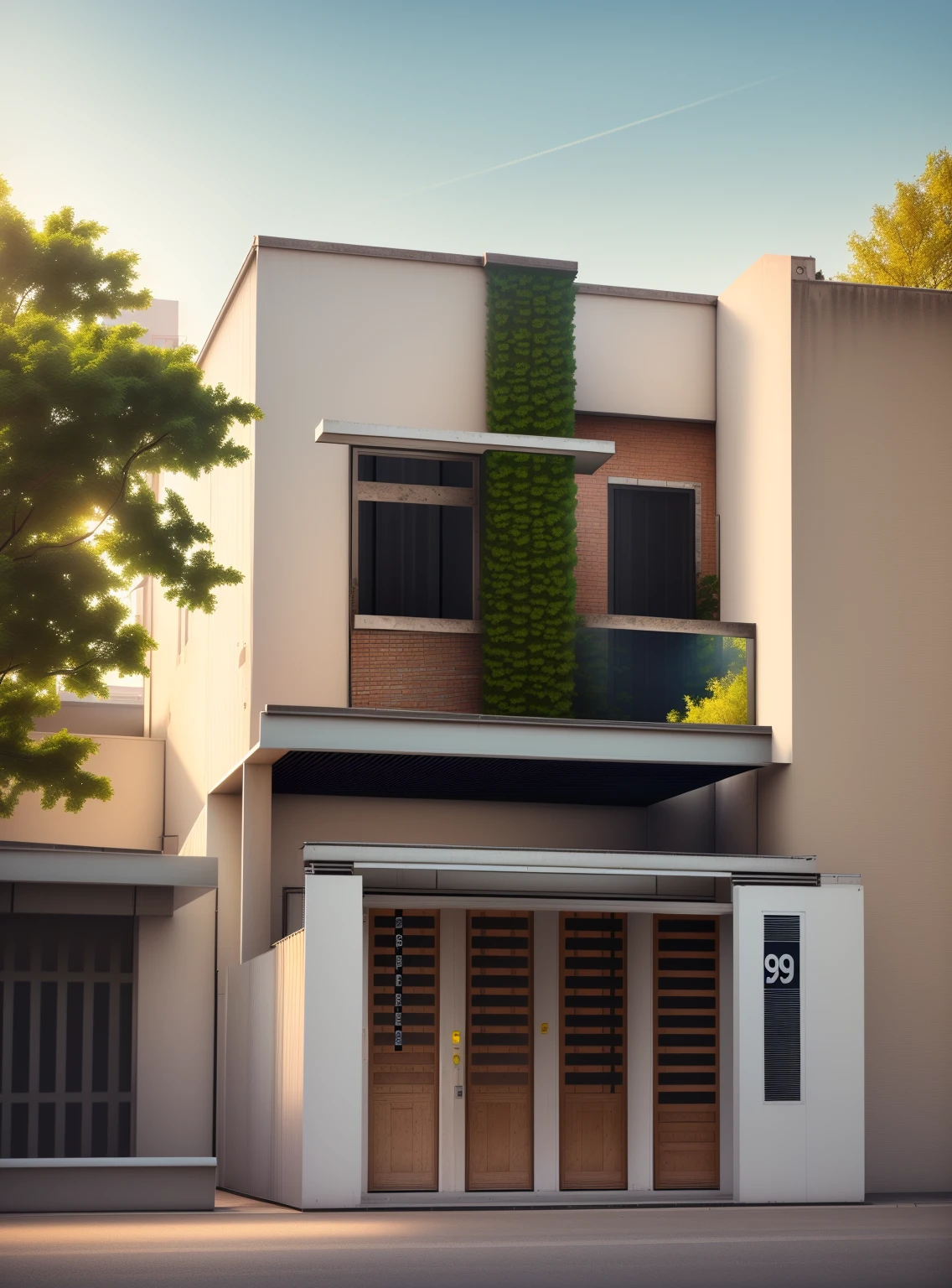 un gros plan d&#39;une maison avec un arbre devant, design extérieur, Résidentiel design, villa interdimensionnelle, conception architecturale globale, high rendu de qualité, rendre à la perfection résolue, Résidentiel, rendu de qualité, maison moderne, Étage unique, maison complète, maison contemporaine, Modèles 3D, Modèles 3D, Rendu architectural, visualisation architecturale, rendu professionnel