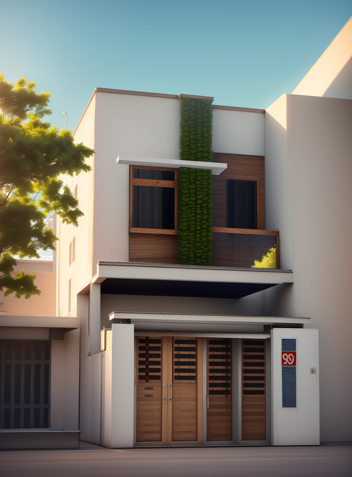 un gros plan d&#39;une maison avec un arbre devant, design extérieur, Résidentiel design, villa interdimensionnelle, conception architecturale globale, high rendu de qualité, rendre à la perfection résolue, Résidentiel, rendu de qualité, maison moderne, Étage unique, maison complète, maison contemporaine, Modèles 3D, Modèles 3D, Rendu architectural, visualisation architecturale, rendu professionnel