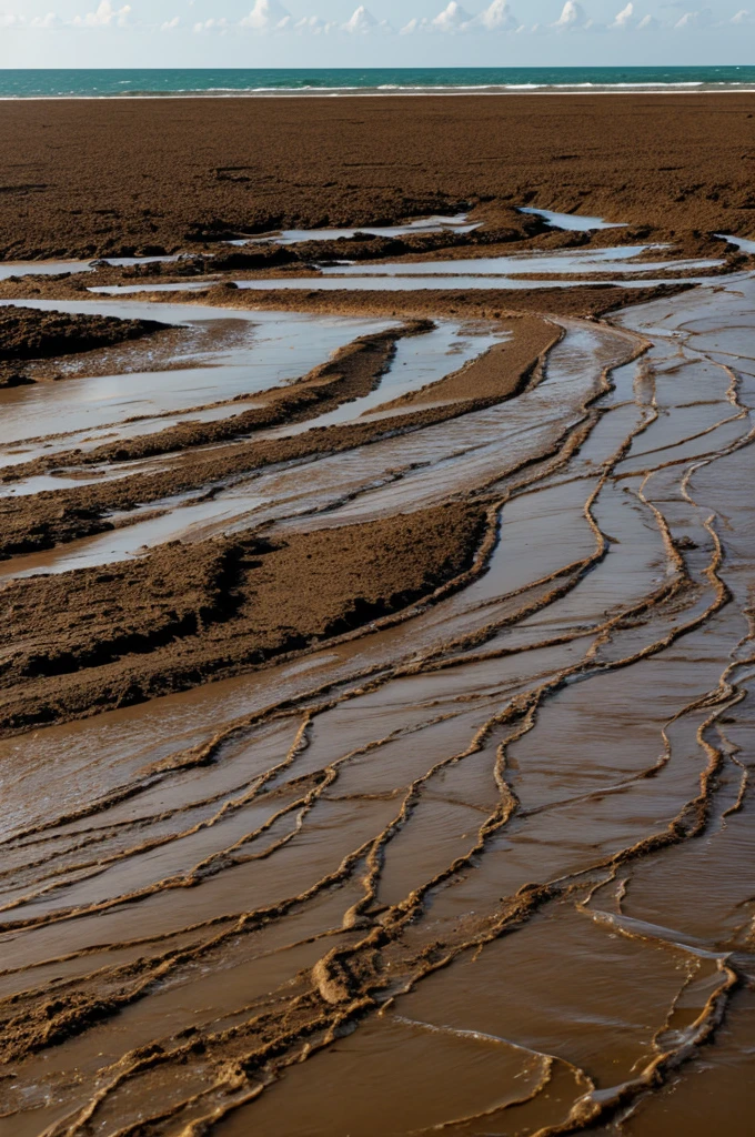 A brown sea, mud color.