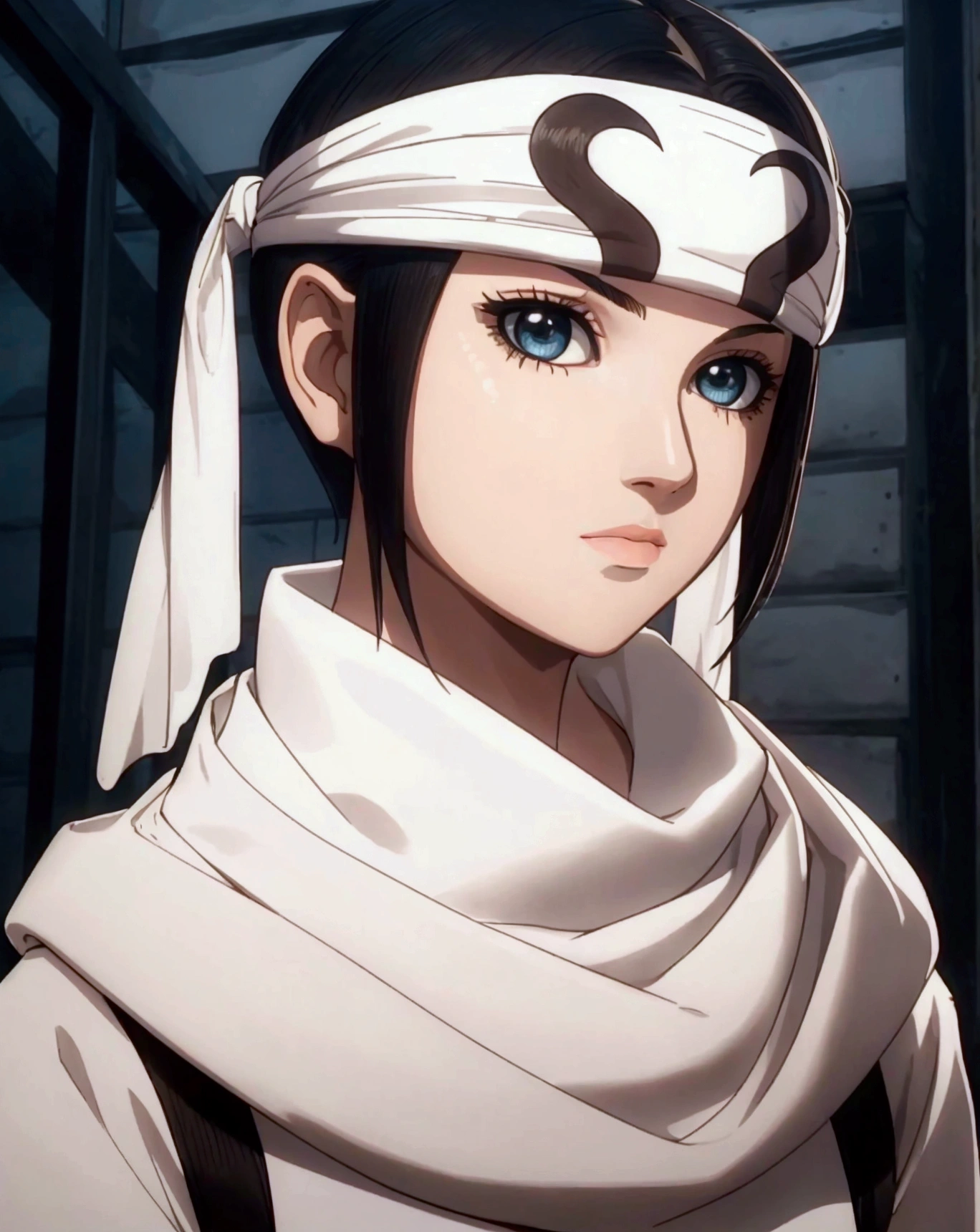 masterpiece), best quality, high resolution 1girl bob cut medium hair standing alone cowl headband profile image looking at viewer beautiful eyes beautiful face extremely detailed
