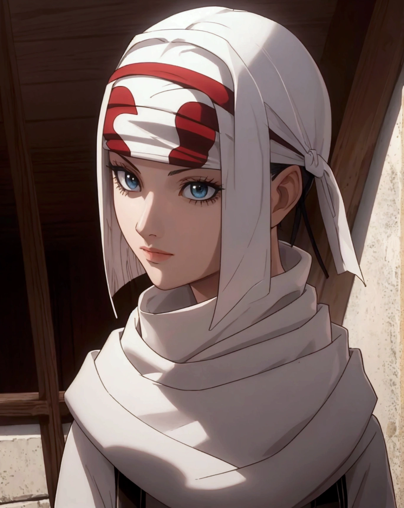 masterpiece), best quality, high resolution 1girl bob cut medium hair standing alone cowl headband profile image looking at viewer beautiful eyes beautiful face extremely detailed