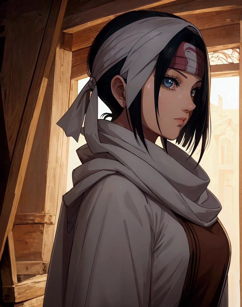 masterpiece), best quality, high resolution 1girl bob cut medium hair standing alone cowl headband profile image looking at viewer beautiful eyes beautiful face extremely detailed