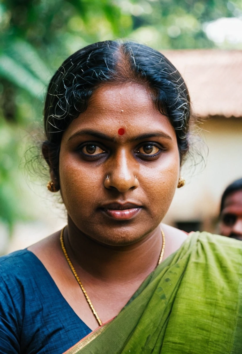 (((kerala plumpy aunty))), photorealistic,photo, realism, Getty Images, RAW candid cinema, 16mm, colour graded portra 400 film, remarkable colour, ultra realistic, textured skin, remarkable detailed pupils, realistic dull skin noise, visible skin detail, skin fuzz, dry skin, shot with cinematic,light leaks, RAW Image, DOF, depth of field,bokeh