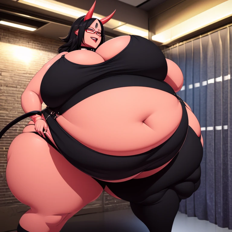 (masterpiece),(On Dungeons and many goblins,She stepped into a humiliating transformation trap),((futanari)),(erection genital,genital outline, focus to bulge,Emphasis on crotch bulge,bulging,Large testicles),(super Big huge tits, fatty hips),(Open your legs, wide and raise your feet),(((cattleyav2,cattleya_qb))),(crotch black sling),(plump Chubby obese fatty body),(glasses),((Goblin riding on Cattleya's back)),