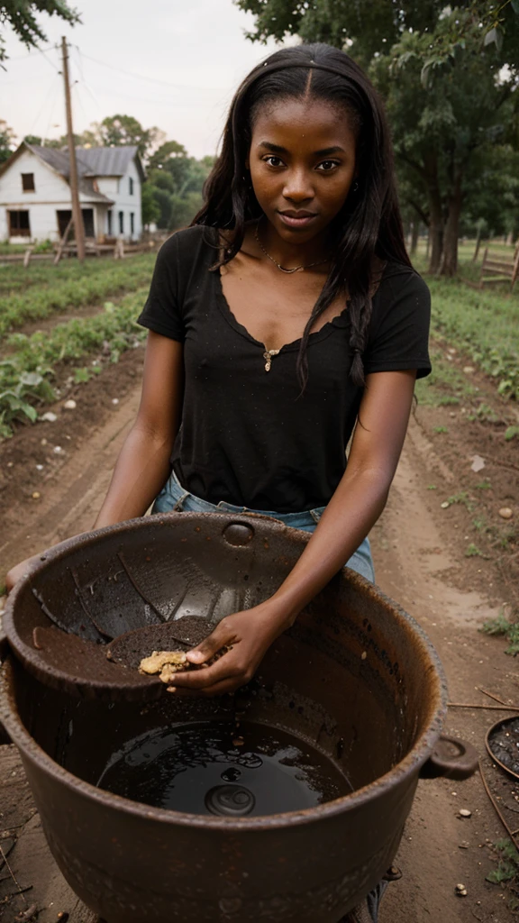 Poor  charming beautiful blind black girl that became rich in America after coming across a black pot of treasure dig by a grandmother in a farm abandoned for years during farming. 