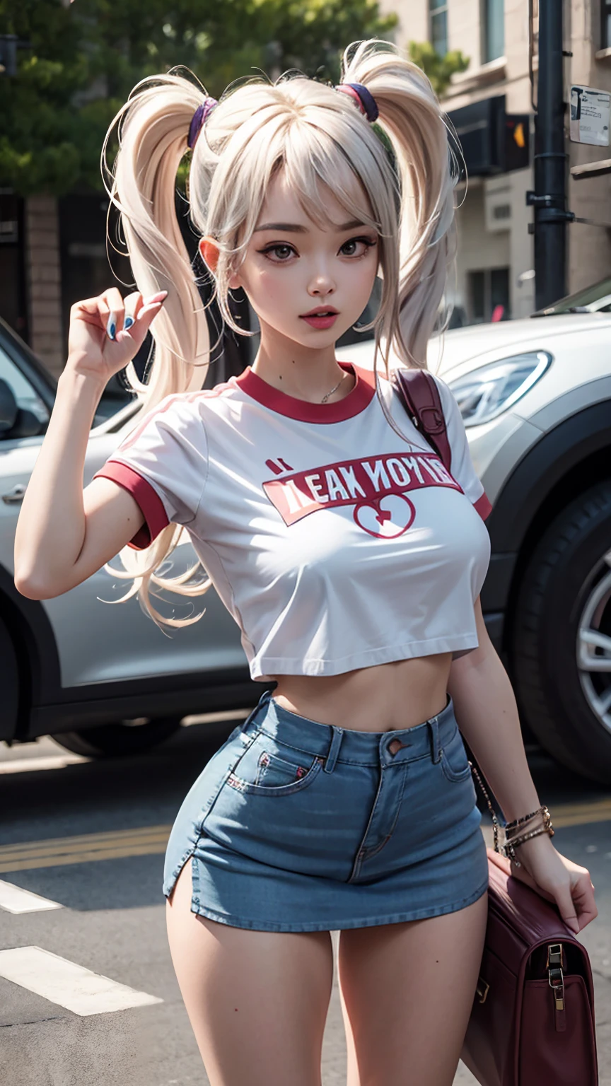 Mini skirt, UnderBoob T Shirt