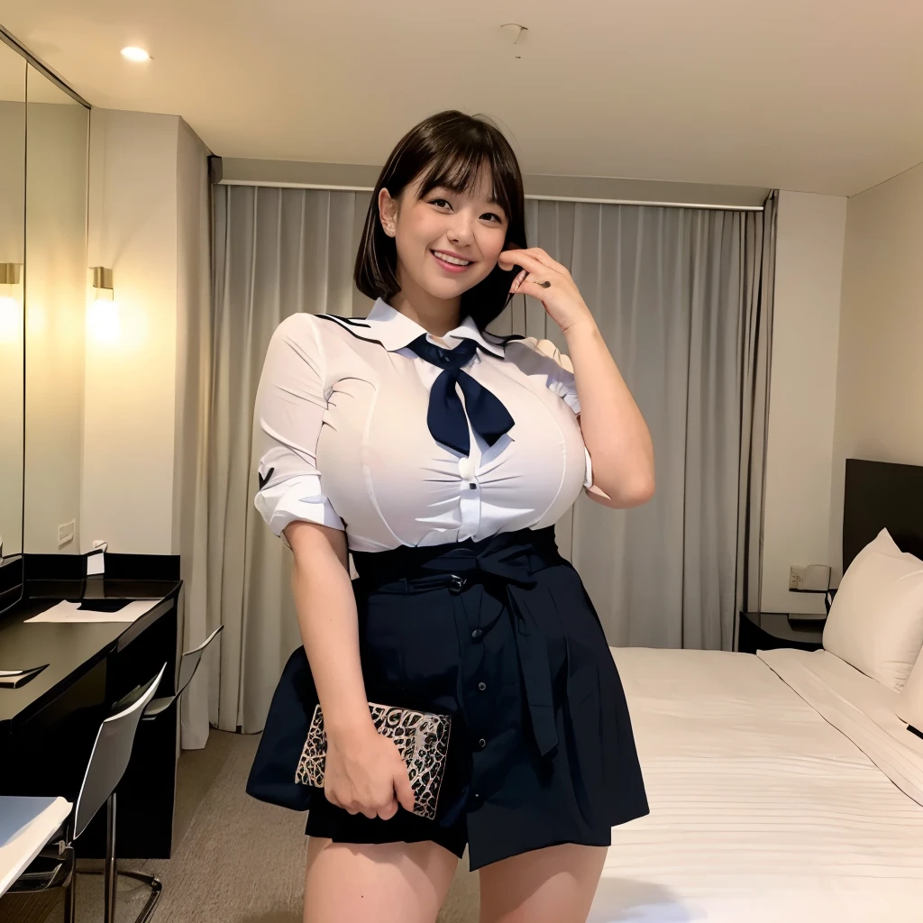 An extremely fat Japanese woman wearing in police costume has sex with a man in Police station, 4k, High resolution, masterpiece, highest quality, fine skin, nsfw
