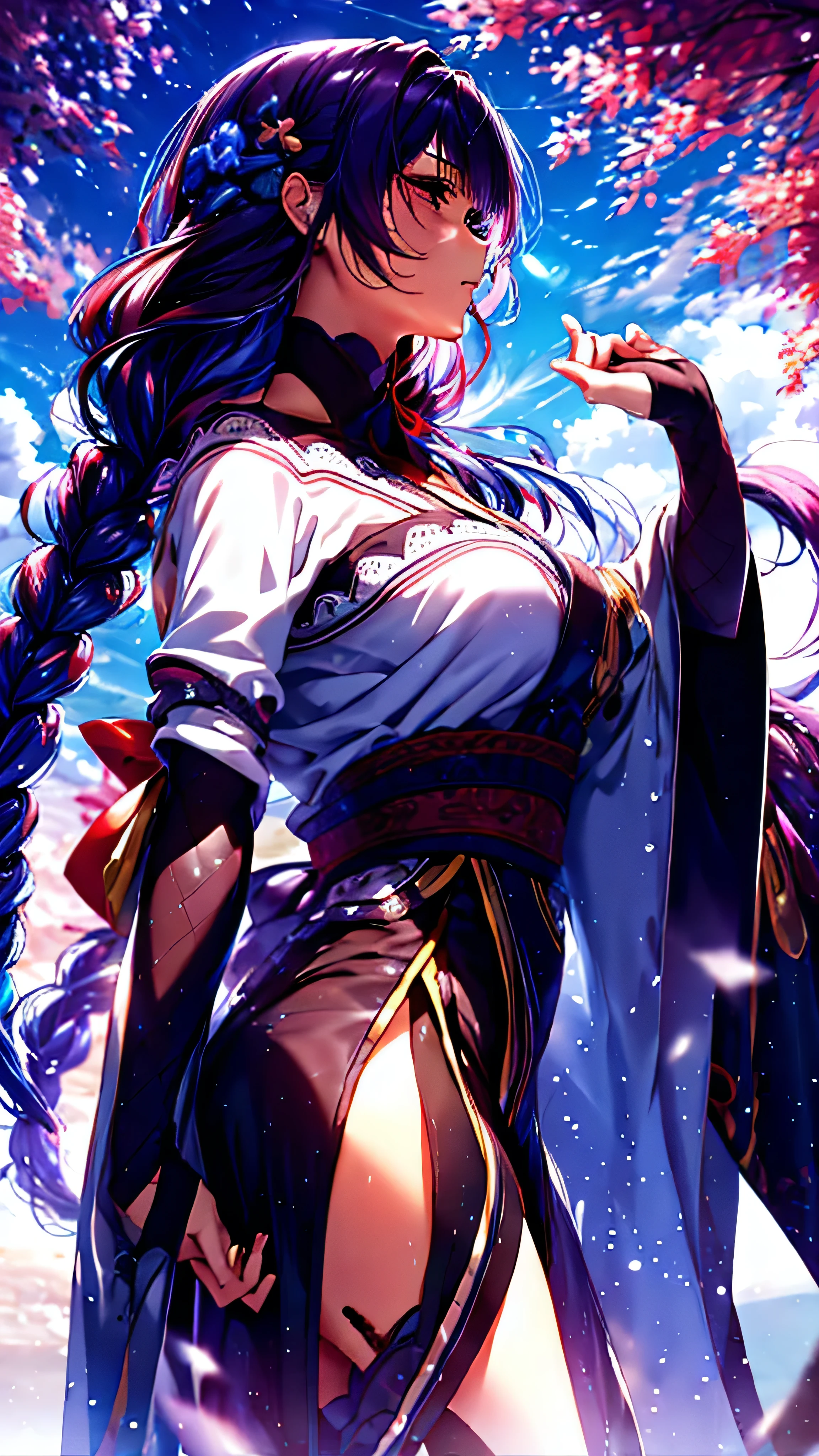 ((Silhouette Art)), The sadness of Orihime, who was separated from her by the Milky Way, is conveyed., She stretches out her right arm in farewell., close, profile, Top view.