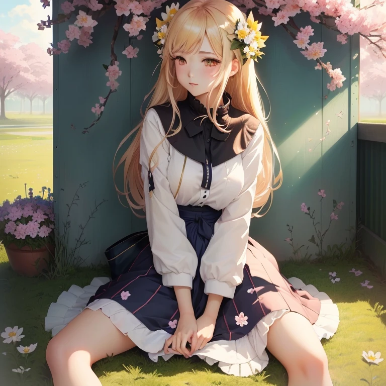 Anime Girls sitting on the ground with flowers in the background, Gwaiz, beautiful Anime Girls, artwork in the style of Gwaiz, Soft anime illustration, Beautiful Anime artwork, Anime Girls, cute Anime Girls, Beautiful Anime, Gwaiz masterpiece, anime art wallpaper 4k, anime art wallpaper 4k, Beautiful Anime art, Anime Style 4k