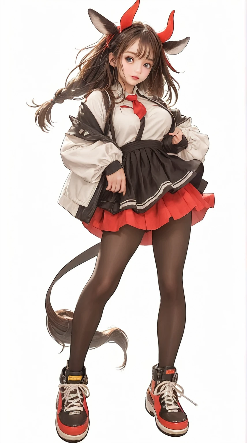 high-level image quality、masterpiece、8K、1womanl、Uma Musume(Silence Suzuka)、very heavy rain、bao phan、rainy days、Pounding rain、Woman Running、Woman running at full speed、One person on the screen、takeout、racecourse、Red-brown long hair、long reddish-brown hair to the waist、Bangs trimmed with eyebrows、very very long horse ears pointed,、thin brown eyebrows、Long eyelashes、Light green eyes、Smiling smile、red tide、White and green sailor suit、Black ribbon on chest、Black gloves on both hands、Hands are covered with gloves、very small breast、modest udder、Black stockings、perspiring、Sweaty、Clothes are sukesuke、
