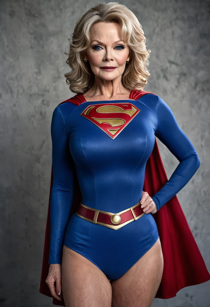 Sexy super old  Jean Smart Supergirl; HD. Photograph, ((realism)), extremely high quality RAW photograph, ultra detailed photograph, sharp focus, high resolution, (detailed skin:1,3),high quality, film grain, Fujifilm XT3,Highly Detailed, movie, (Cinematic Photo:1.3) of (Realistic:1.3), by John Byrne