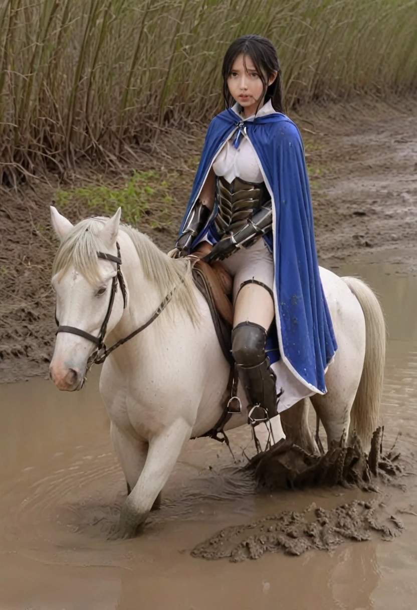 Anatomically correct構図,stuck in mud,(((masterpiece))),(((Highest quality))),((Tabletop:1.4, Highest quality)), (Realな写真:1.4), in the muddy river,dirty swamp,black hair and white horse ridden by girl meet with an accident that it fall over sticky swamp,Sweaty girl,
((1 cute girl knight)),rodeo,horse standing,Surprised face,stumble,aggressive,slouch,horse standing, prancing horse in pitfall,cute,Napoléon horse sliped in pitfall,in the pitfall,Uplifting,Knight Princess,
(超High resolution:1.2),, wonderful, Very detailed CG Unity 8k wallpaper, Very detailed, High resolution,fat horse ridden by japanese girl,Double,Royal blue armor and short cloak,Soaking in the swamp,Mud Splash,
Soft Light, Beautiful detailed girl, Droopy eyes,Very detailedな目と顔, Beautiful and exquisite nose, Beautiful and exquisite, horse ridden by a girl can't stand up because its drowned in the sticky muddy pitfall:10.0 ,Displeased face:4.0,Real,Stir,Anatomically correct,action horse riding scene while struggle fighting