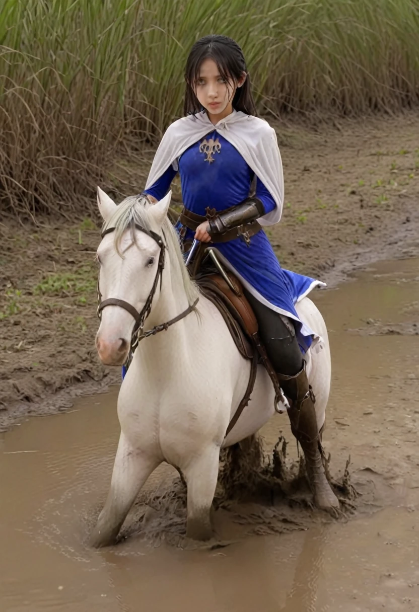 Anatomically correct構図,stuck in mud,(((masterpiece))),(((Highest quality))),((Tabletop:1.4, Highest quality)), (Realな写真:1.4), in the muddy river,dirty swamp,black hair and white horse ridden by girl meet with an accident that it fall over sticky swamp,Sweaty girl,
((1 cute girl knight)),rodeo,horse standing,Surprised face,stumble,aggressive,slouch,horse standing, prancing horse in pitfall,cute,Napoléon horse sliped in pitfall,in the pitfall,Uplifting,Knight Princess,
(超High resolution:1.2),, wonderful, Very detailed CG Unity 8k wallpaper, Very detailed, High resolution,fat horse ridden by japanese girl,Double,Royal blue armor and short cloak,Soaking in the swamp,Mud Splash,
Soft Light, Beautiful detailed girl, Droopy eyes,Very detailedな目と顔, Beautiful and exquisite nose, Beautiful and exquisite, horse ridden by a girl can't stand up because its drowned in the sticky muddy pitfall:10.0 ,Displeased face:4.0,Real,Stir,Anatomically correct,action horse riding scene while struggle fighting