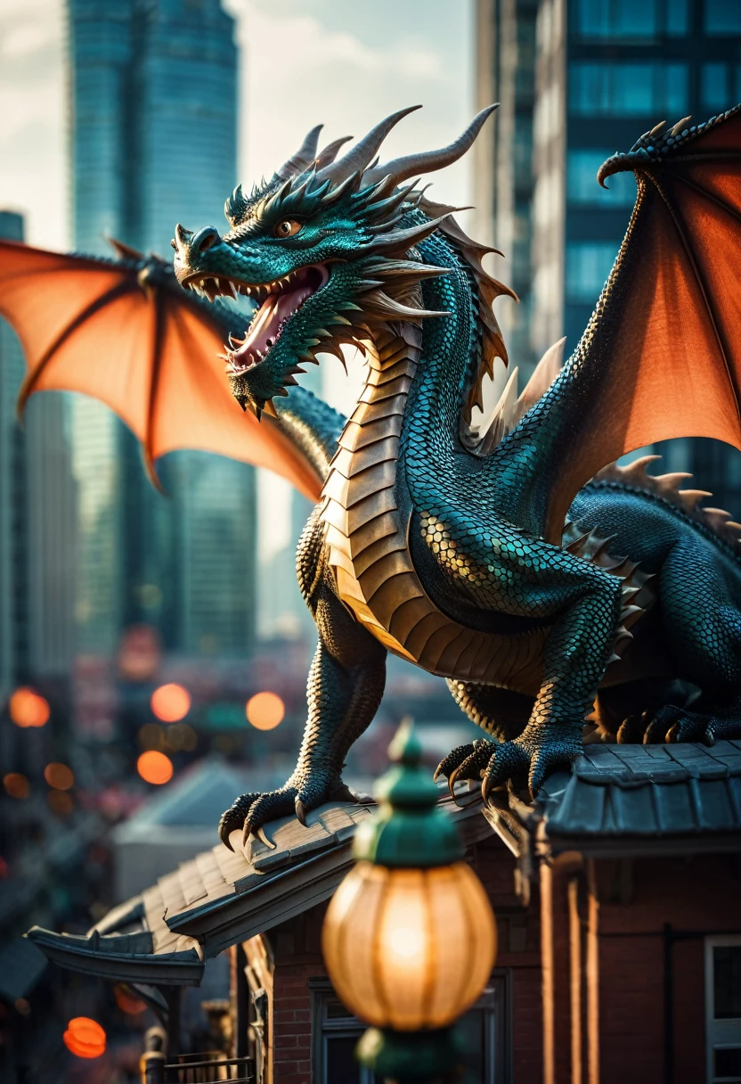 Translucent Film Still ,Dragon, (Dragon Flapping Above Building City:1.5), Overall Image, Highly Detailed, Vignetting, Highly Detailed, High Budget, Bokeh, Moody, Awesome, Nice, Film Grain, Grainy Masterpiece Realistic, Top Quality, Perfect Detail, Complex Detail, Nice Lighting, Detailed Background