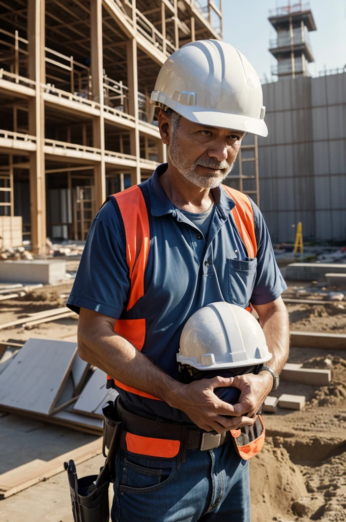 White men in suita age around 45 with helmet at construction site
