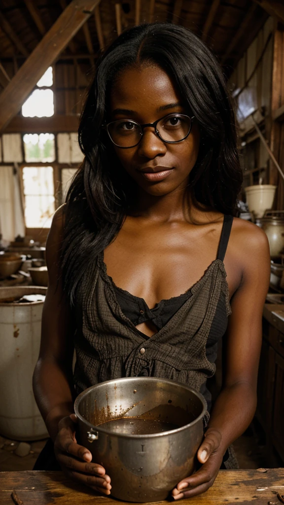 Poor charming beautiful blind black girl on glasses that became rich in America after coming across a black pot of treasure dig by a grandmother in a farm abandoned for years during farming.