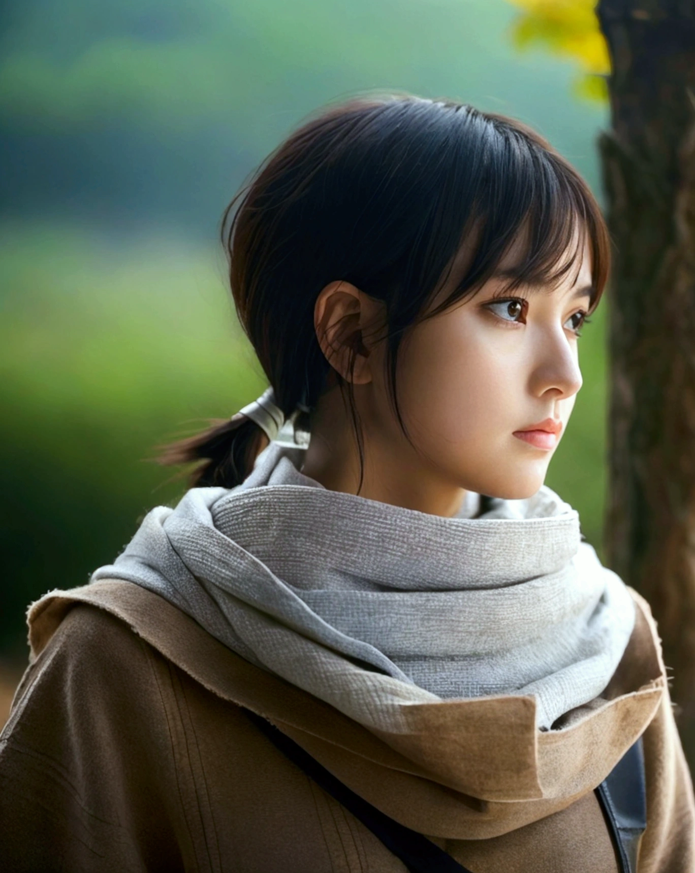 masterpiece), best quality, high resolution 1girl bob cut medium hair standing alone cowl headband profile image looking at viewer extremely detailed profile image