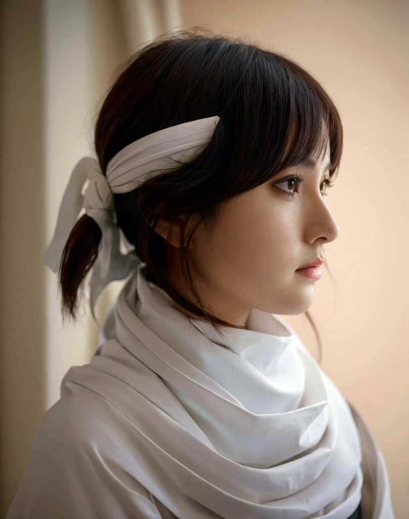 masterpiece), best quality, high resolution 1girl bob cut medium hair standing alone cowl headband profile image looking at viewer  extremely detailed profile image