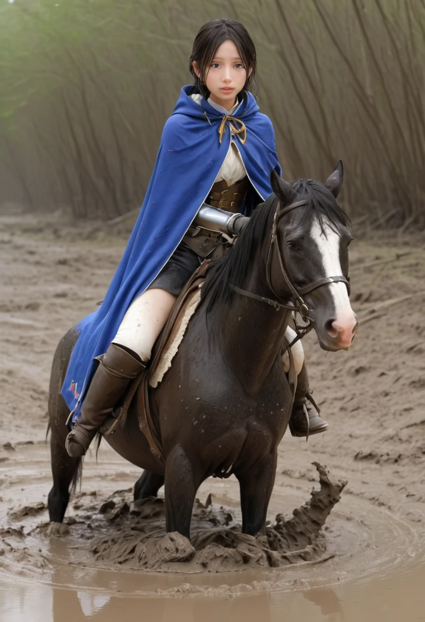 Anatomically correct構図,stuck in mud,(((masterpiece))),(((Highest quality))),((Tabletop:1.4, Highest quality)), (Realな写真:1.4), in the muddy ,dirty swamp,black hair and white horse ridden by girl meet with an accident that it fall over sticky swamp,
((1 cute girl knight)),rodeo,horse standing,Surprised face,stumble,aggressive,slouch,horse standing, prancing horse in pitfall,cute,Napoléon horse sliped in pitfall,in the pitfall,Uplifting,Knight Princess,
(超High resolution:1.2),, wonderful, Very detailed CG Unity 8k wallpaper, Very detailed, High resolution,fat horse ridden by japanese girl,Double,Royal blue armor and short cloak,Soaking in the swamp,Mud Splash,
Soft Light, Beautiful detailed girl, Droopy eyes,Very detailedな目と顔, Beautiful and exquisite nose, Beautiful and exquisite, horse ridden by a girl can't stand up because its drowned in the sticky muddy pitfall:10.0 ,Displeased face:4.0,Real,Stir,Anatomically correct,action horse riding scene while struggle fighting
