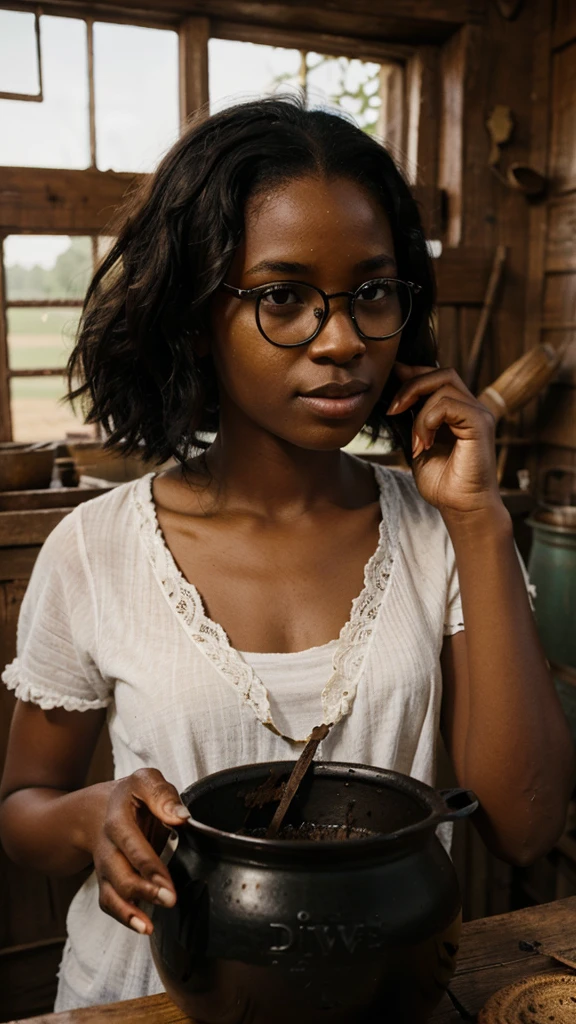 Poor charming beautiful blind black girl on glasses that became rich in America after coming across a black pot of treasure dig by a grandmother in a farm abandoned for years during farming.
