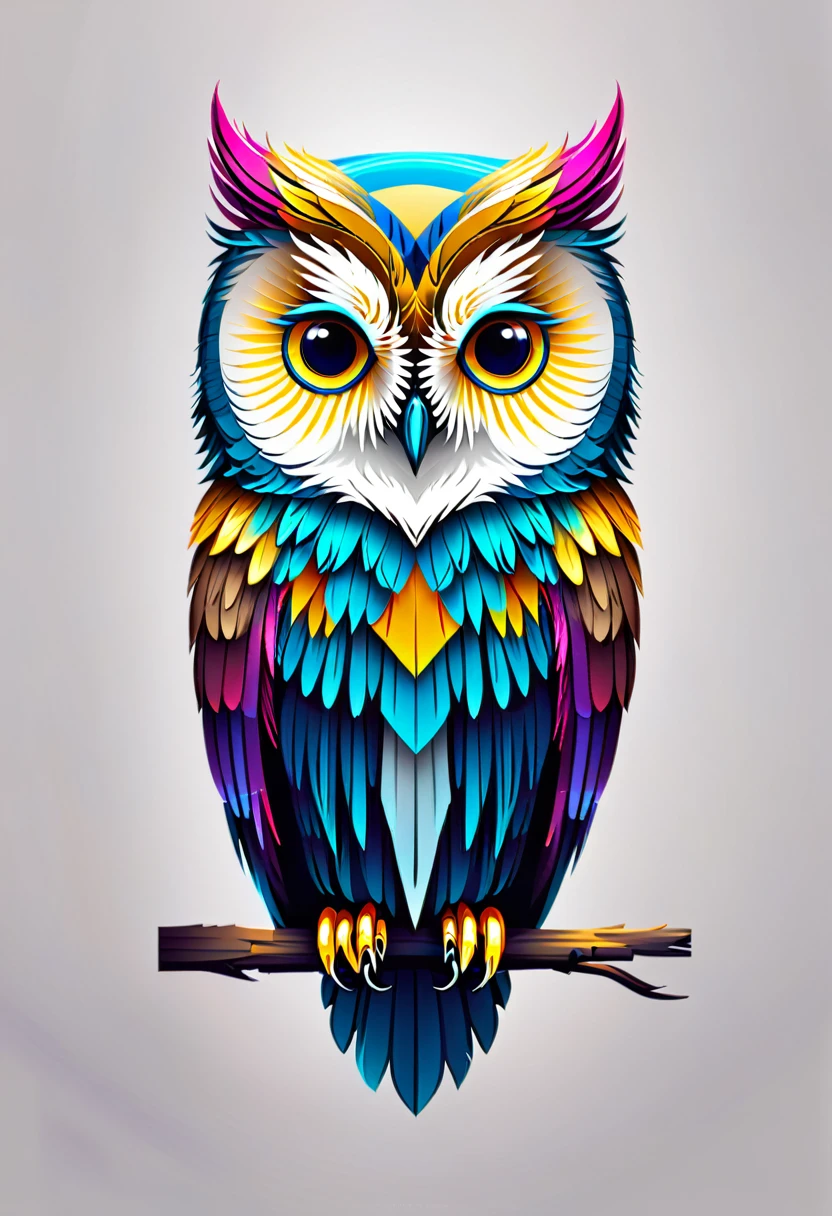 Prompt: Design a logo featuring an owl. Please consider the following elements: • No text included • Utilize the silhouette of an owl to create a simple and highly recognizable design • Emphasize the owl’s large eyes, designing the shape and pupils in a geometric and stylish manner • Abstract the feather patterns, incorporating delicate and beautiful lines into the design • Focus on minimalism, eliminating unnecessary details • Break down the owl’s shape into geometric forms, combining straight and curved lines to give a modern impression • Maintain symmetry for a balanced design Color Specifications: • The main colors should be black and white to emphasize a sleek and simple impression • Use a muted gold or deep blue as accent colors for the owl’s eyes and some feathers • The accent colors should be used sparingly to not overwhelm the overall design balance Owl Shape Specifications: • The overall shape of the owl should have a rounded silhouette • The eyes should be large and give a sharp impression • The beak and ear tufts should be simplified to maintain the overall balance • Minimize or omit the legs and talons to keep them from drawing too much attention • Use abstract and geometric patterns for the feathers to provide unity in the design Overall, create a logo design that captures the essence of an owl in a simple and sophisticated manner.Colorful paint ink splashes、Concept Art、Logo Design、Breathtakingly beautiful、Artistic、Masterpiece
