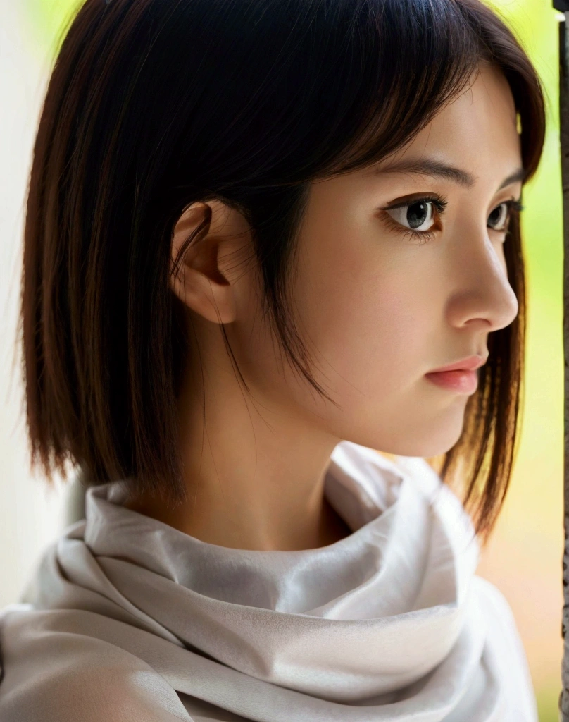 masterpiece), best quality, high resolution 1girl bob cut medium hair standing alone cowl headband profile image looking at viewer  extremely detailed profile image