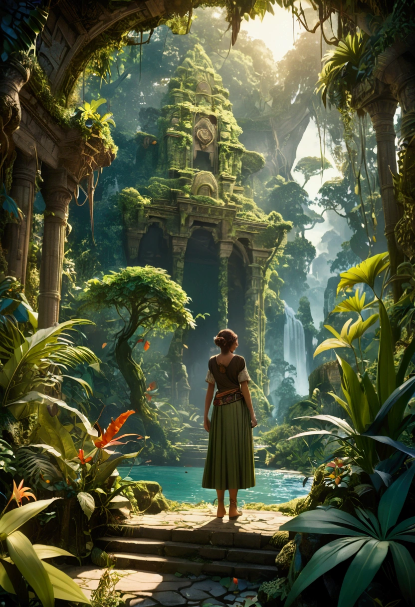 (Jungle Adventurer), against a dark background with a mysterious atmosphere and cool color tones with soft side lighting in the photography style of high contrast between light and shadow, glow effect, light leak, full body, award-winning, cinematic still, emotional, vignette, dynamic, vivid, (masterpiece, best quality, Professional, perfect composition, very aesthetic, absurdres, ultra-detailed, intricate details:1.3)