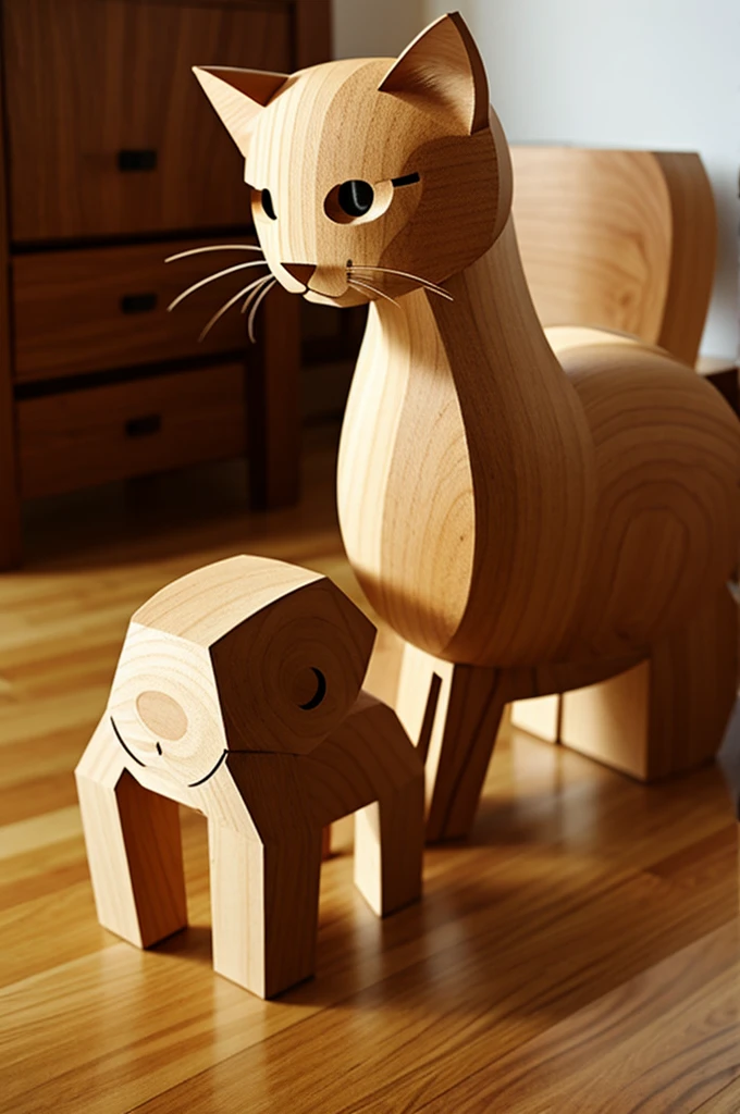 Create a cat with a wooden body