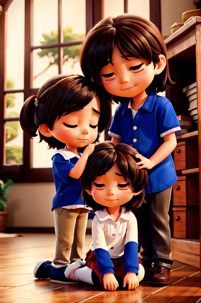 TWO 3 YEAR OLD CHILDREN PRAYING ON THEIR KNEES AND CLOSING THEIR EYES