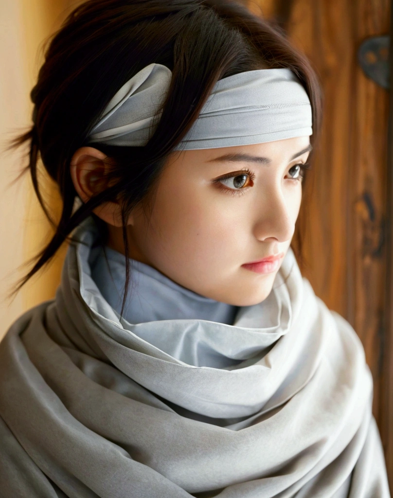 masterpiece), best quality, high resolution 1girl bob cut medium hair standing alone cowl headband profile image looking at viewer extremely detailed profile image