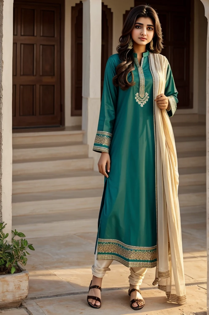 An 18 years old Pakistani girl dressed in shalwar qameez with deep cut looking sexy